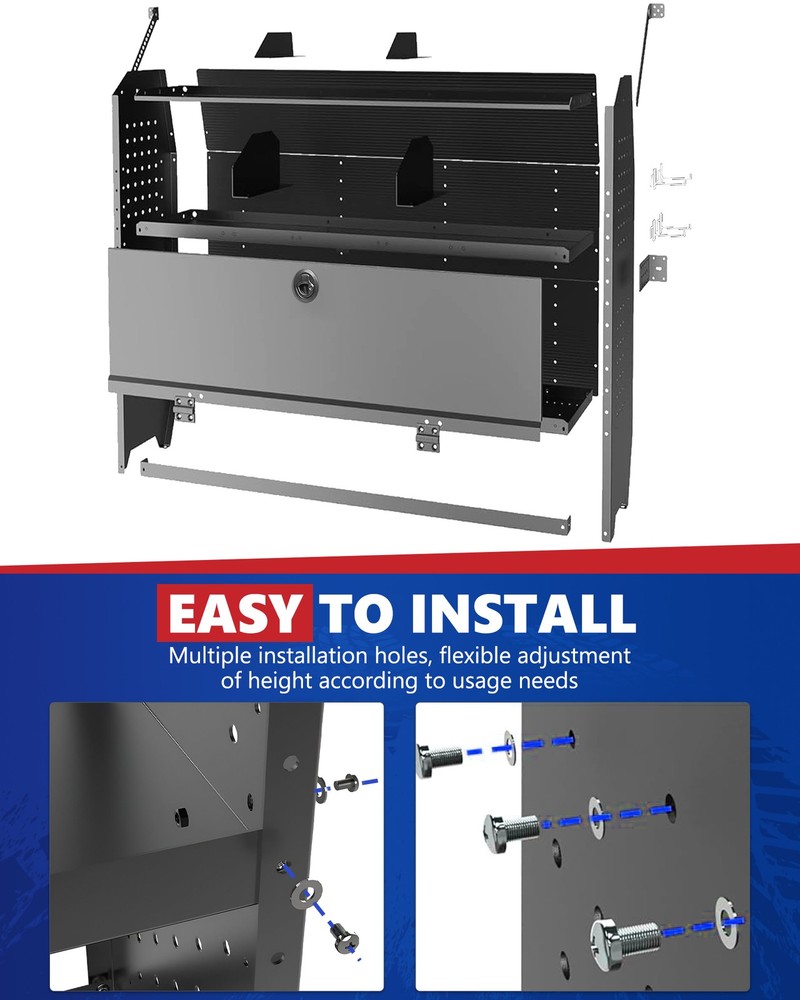 42"Wx43"Hx13"D Cargo Van Shelving Storage for Ford Transit, Lockable, Adjustable