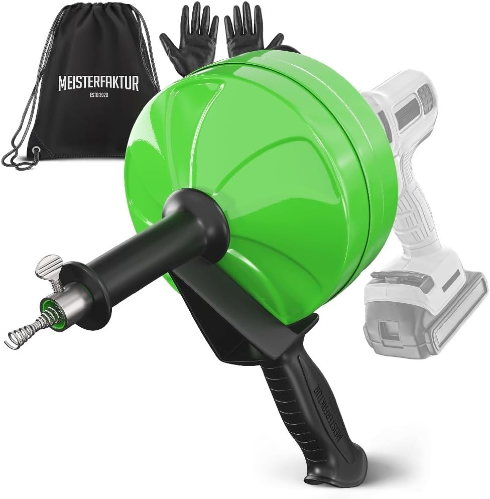 Professional Grade 50FT Drain Snake - Includes Drill Attachment and Gloves