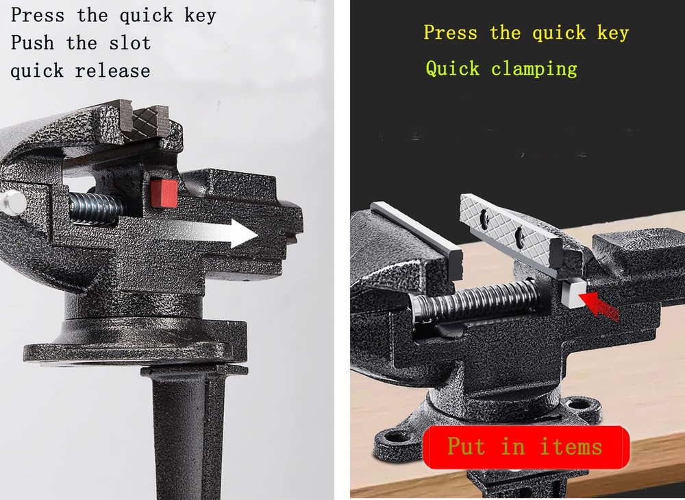 Dual-Purpose Bench Table Vise, 360° Rotating, Clamp-On, Quick Adjust