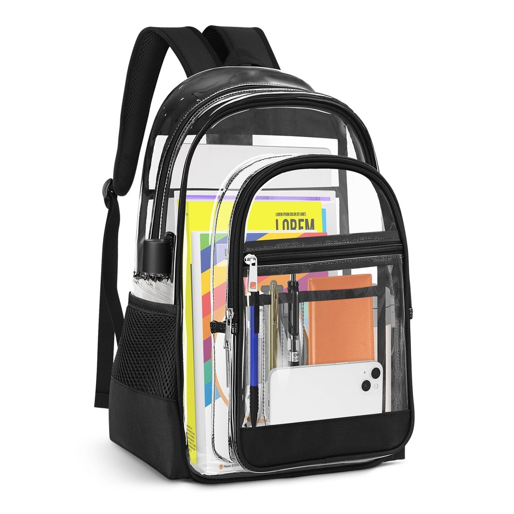 KIMNERPU Clear Backpack, Heavy Duty PVC Transparent Backpack Medium, Black