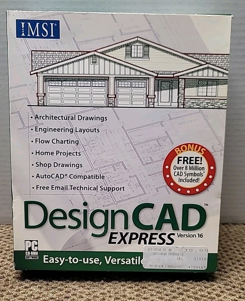 New Sealed Design CAD Express Version 16 DesignCAD PC Computer Software Big Box