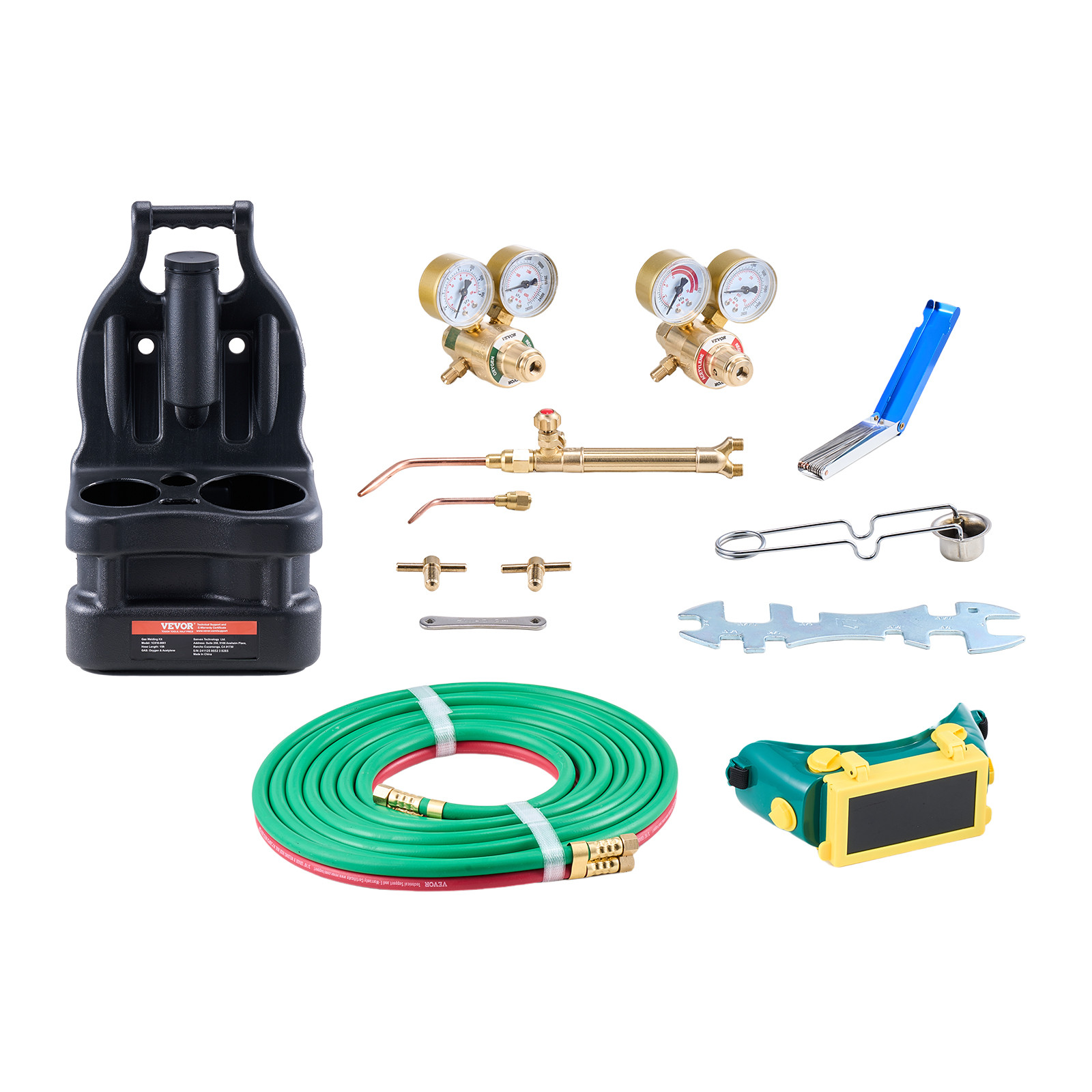 VEVOR Oxygen Acetylene Torch Kit 14PCS Gas Welding & Cylinder Holder 177'' Hose