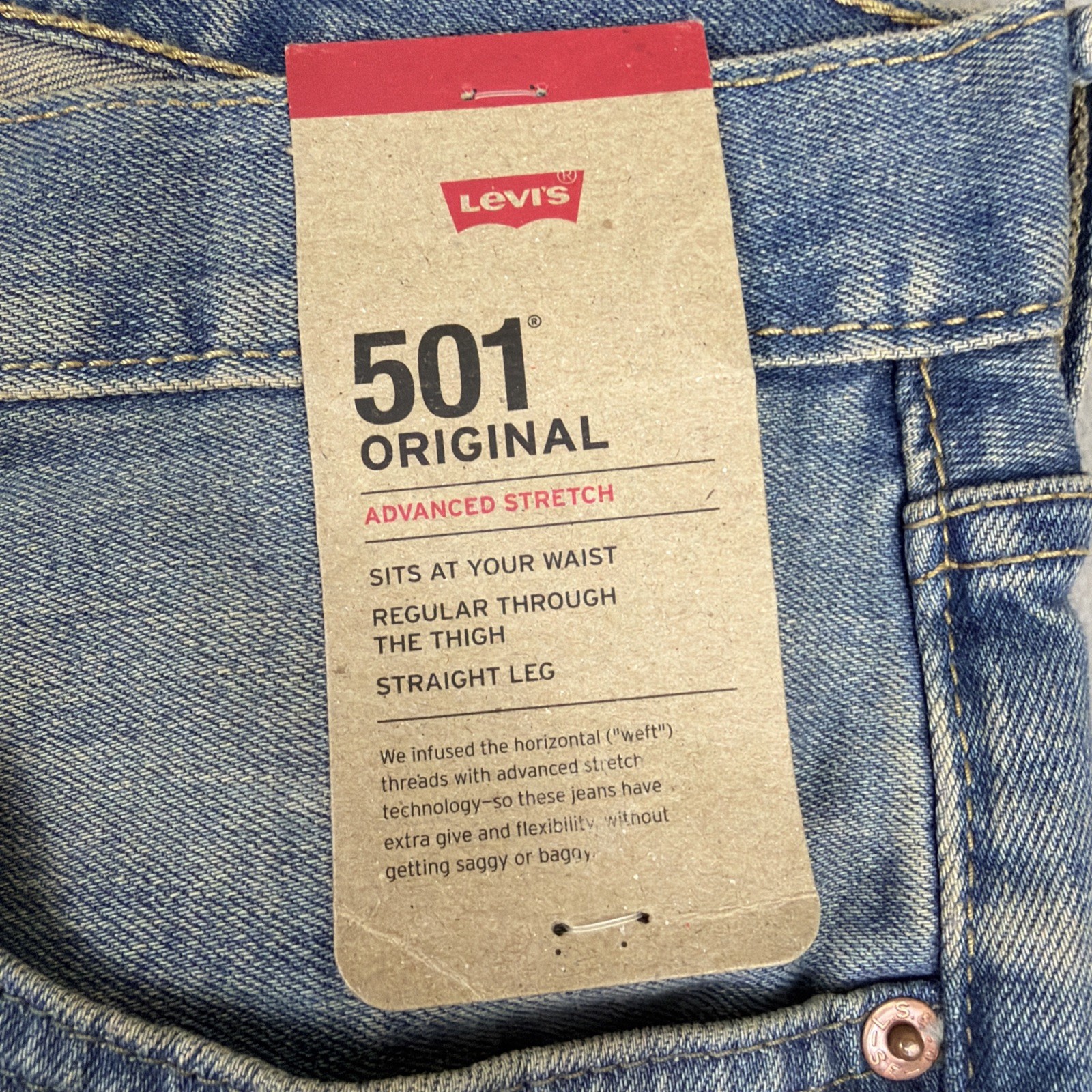 Levi's 501 Original Fit Jeans Men's 38x30 Blue Denim Straight Leg Stretch Light