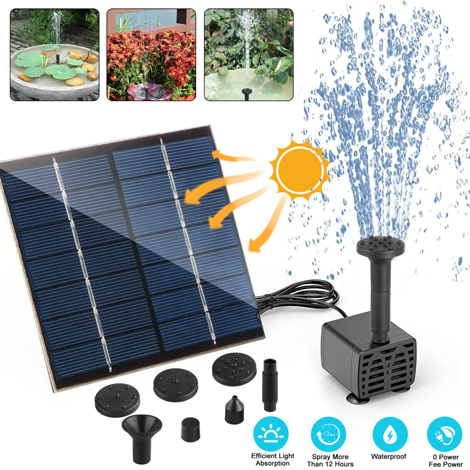 Solar Power Fountain Submersible Water Pump Bird Bath Pond Garden Decor 180L/h