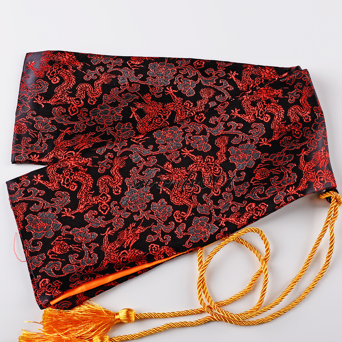 Dark Red Chinese Dragon Silk Bag For Japanese Samurai Katana Chinese Sword
