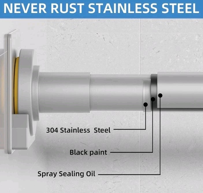 Matte Silver Shower Curtain Rod,1 Inch Diameter Stainless Steel Adjustable Sp...