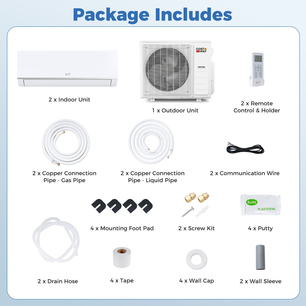 Blast Pro 2 Zone 20000 BTU Mini Split AC/Heating System, 23 SEER2, WiFi Enabled