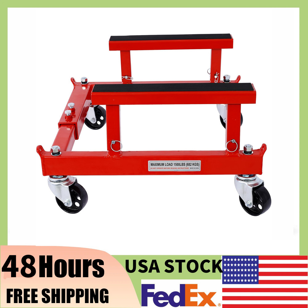 ⭐Motorcycle Engine Cradle Dolly,1500Lbs Adjustable Width &Height,Rubber Pads,