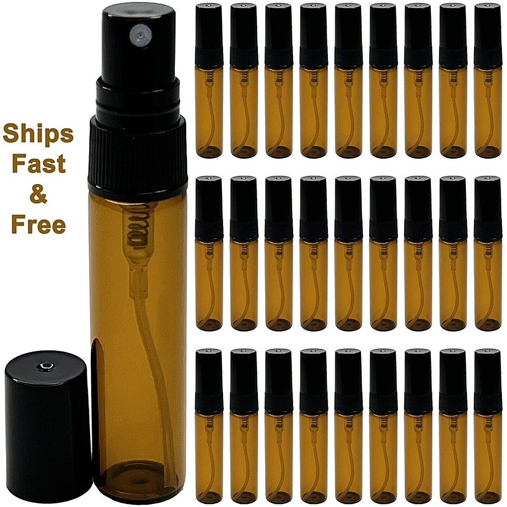 5ml 0.17oz amber glass spray empty perfume bottle black atomizer lid refillable