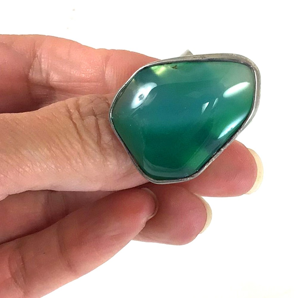 Green Agate Natural Agate Adjustable Ring Agate Freeform Silver Plated Ring Gift