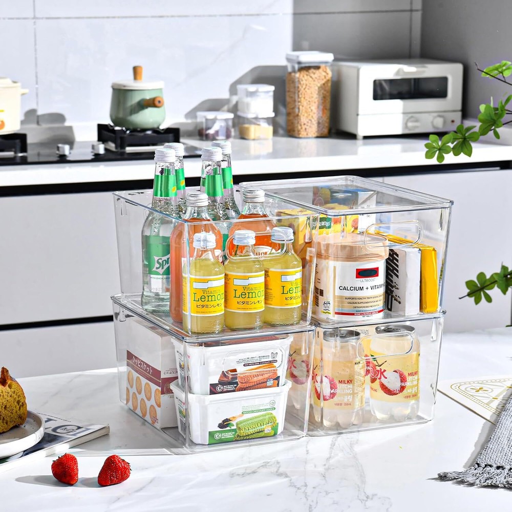 6-Pack Clear Storage Bins with Lids, 7-Quart Stackable, Plastic Bins withHandles