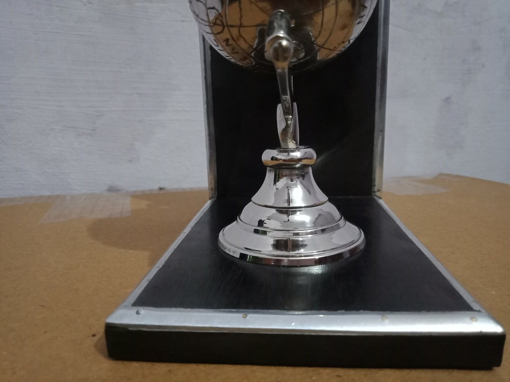 Brass Silver Bookend World Geographic Map Globe Bookend Rotate World Bookend