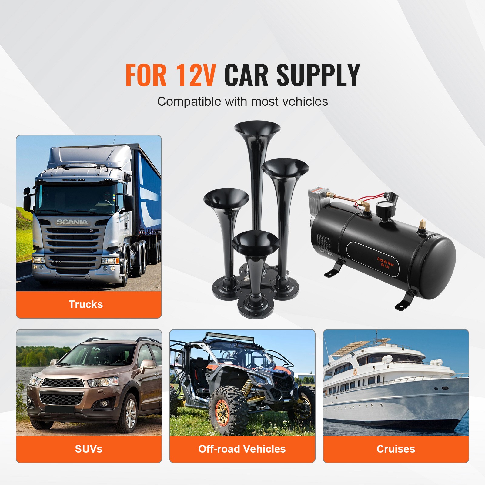 Train Horns Kit 4 Trumpet Air Horn Kit 120psi Air Compressor 0.8 Gal Tank Truck