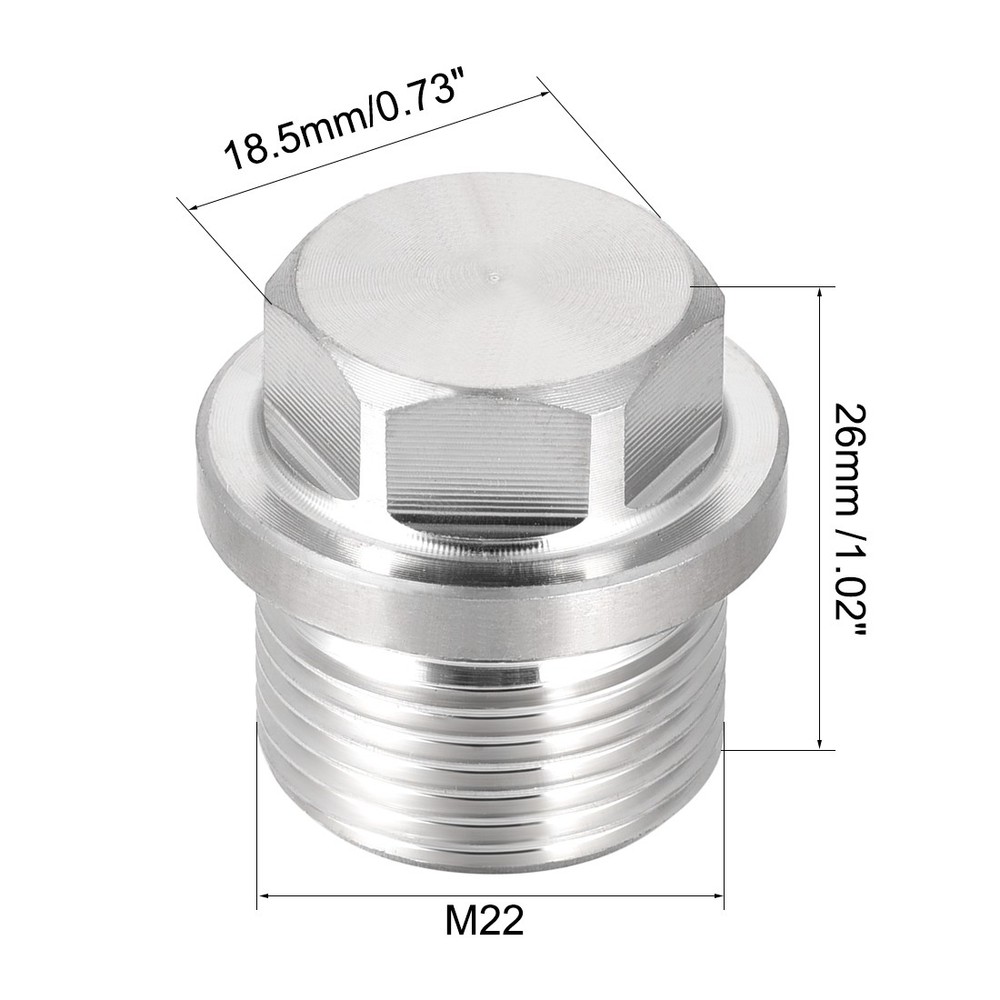 M22 x 1.5 Male Outer Hex Head Plug Stainless Steel Solid Thread Pipe Fitting