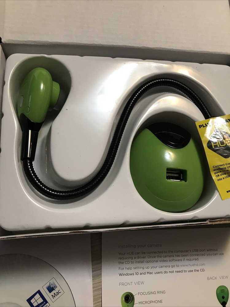 HUE HD Webcam Green USB Video Camera For PC / Mac - Tested & Working COMPLETE
