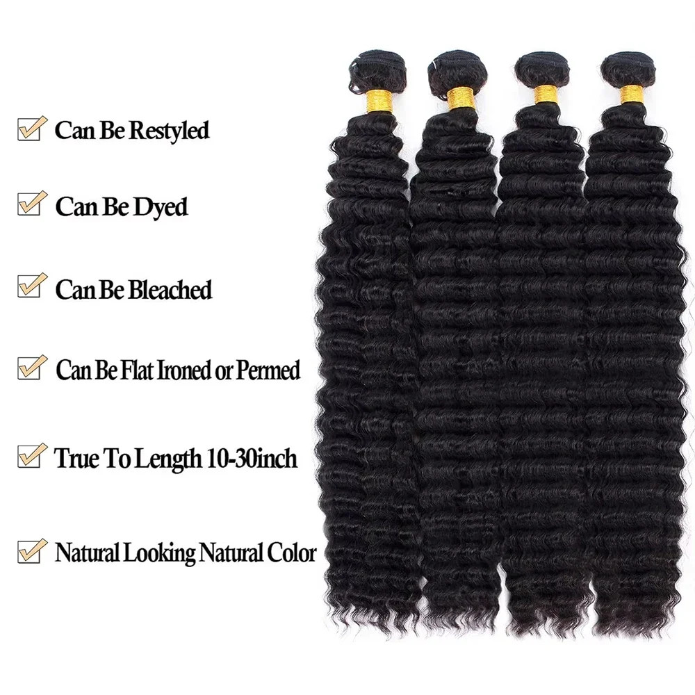 Deep Wave Brazilian Human Hair Bundles Natural Color Unprocessed Weave 30-40 Inc