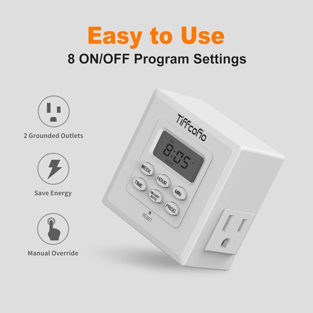 Tiffcofio 7-Day Digital Light Timer Plug-In Outlet White