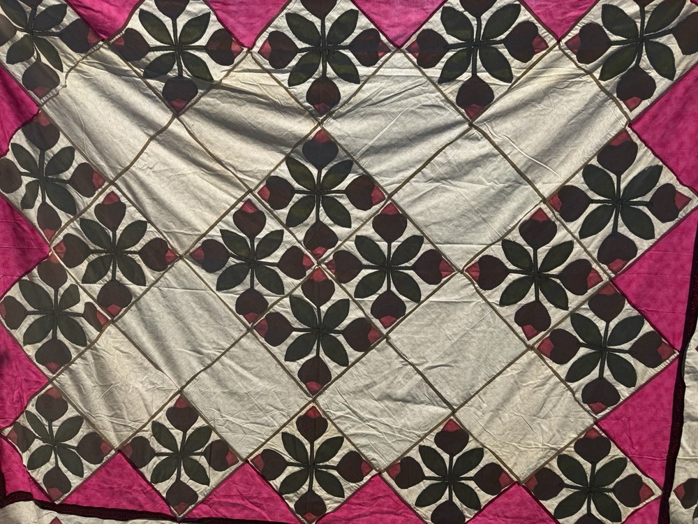 Handmade Patchwork Quilt top Pink Floral Cotton