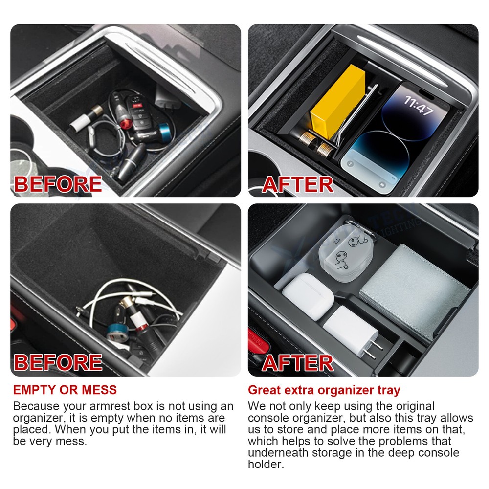 For Tesla Model 3&Y Console Insert Tray Armrest Compartment Storage Holder Kit