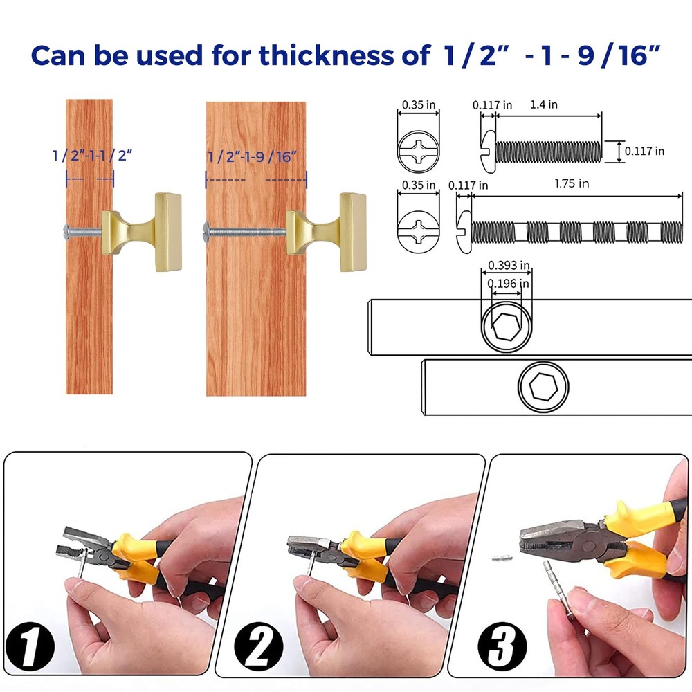 10 PCS Cabinet Knobs Brushed Gold Square Hardware for Drawers Kitchen