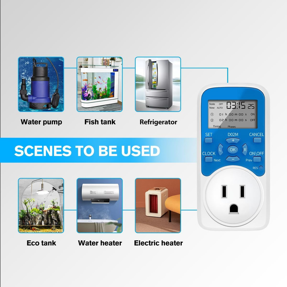 Timer Outlet, Programmable 110V/220V Pump Timer Switch, Minimum Setting by Secon