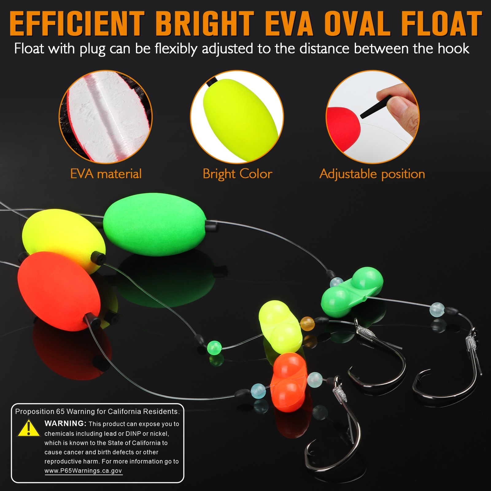 Dovesun 6PCS Catfish Rigs with Oval Float, 8/0 Circle Hooks, Double Rattle Beads