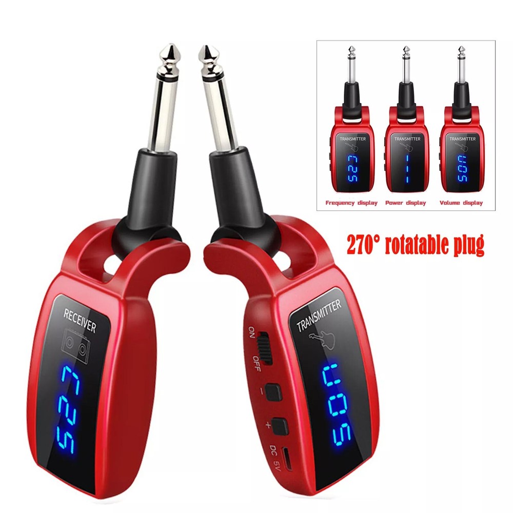 UHF Guitar Wireless System LED Display Rechargeable Transmitter and Receiver