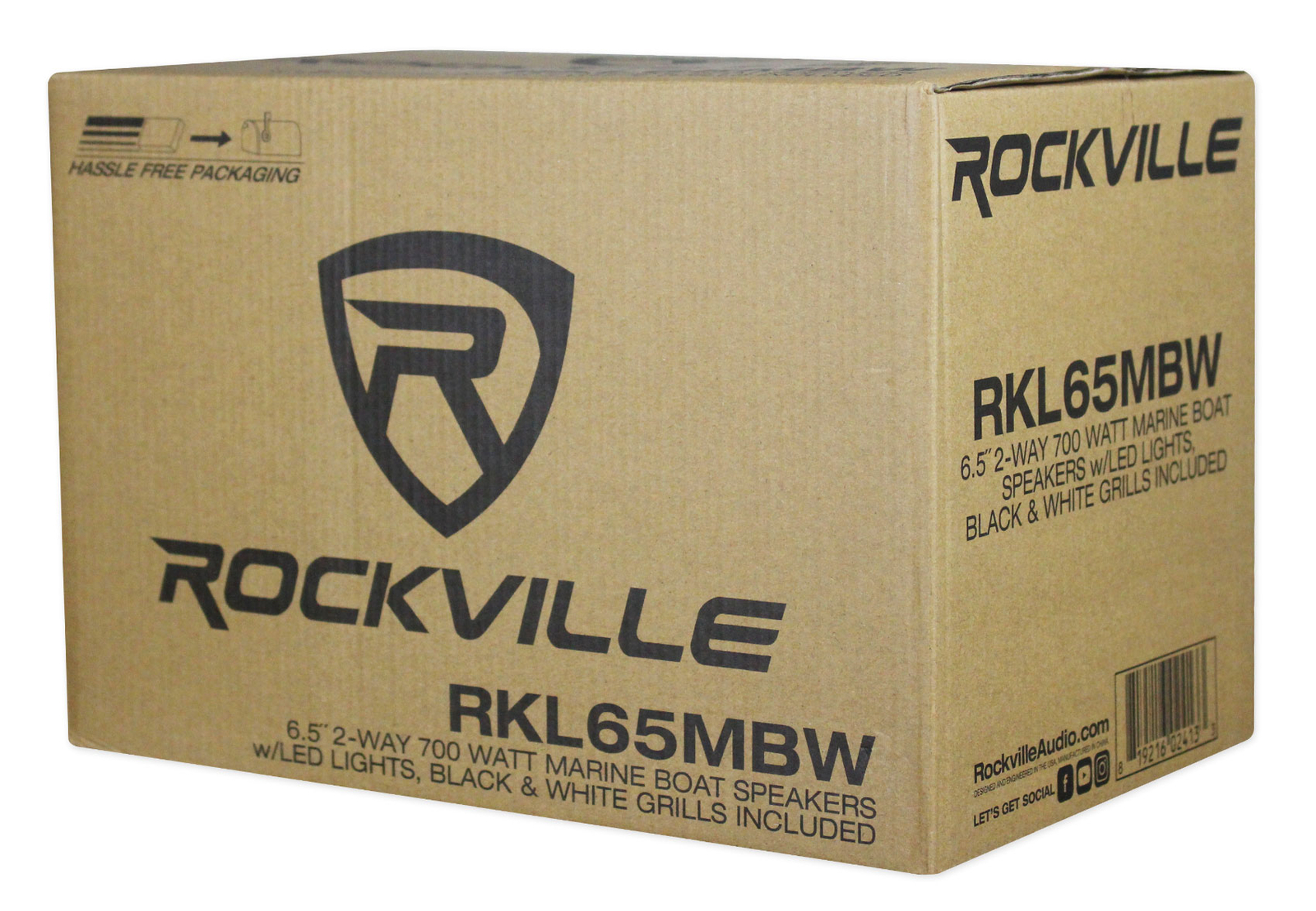 Pair Rockville RKL65MBW 6.5" 700w Marine Boat Speakers w/LED+Black/White Grilles