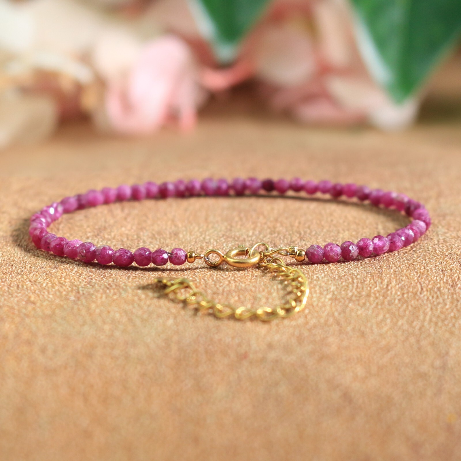 Natural Pink Tourmaline Beaded Bracelet Healing Reiki Jewelry