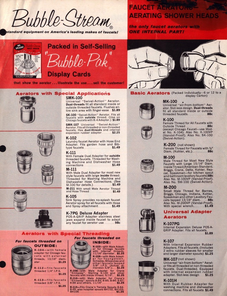 1963  Bubble-Stream  Water Nozzle  Brochure     11" x 22"