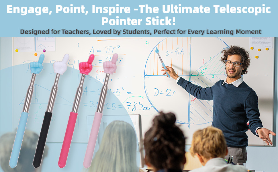 4 PCS Extendable Pointer Finger Stick - Bright Colored Telescopic Teachers Point