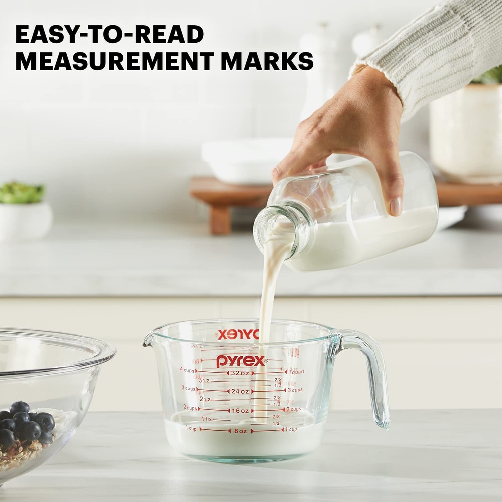 Pyrex 4-Cup Glass Measuring Cup For Baking and Cooking, 4 Cup, Clear