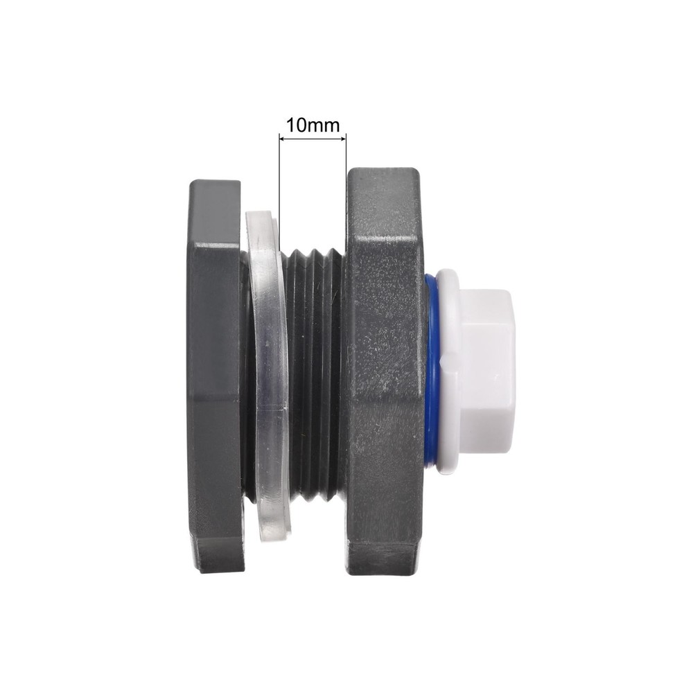 1 Set G1/2 Thread PVC Bulkhead Tank Adapter with White PPR Plug Fitting