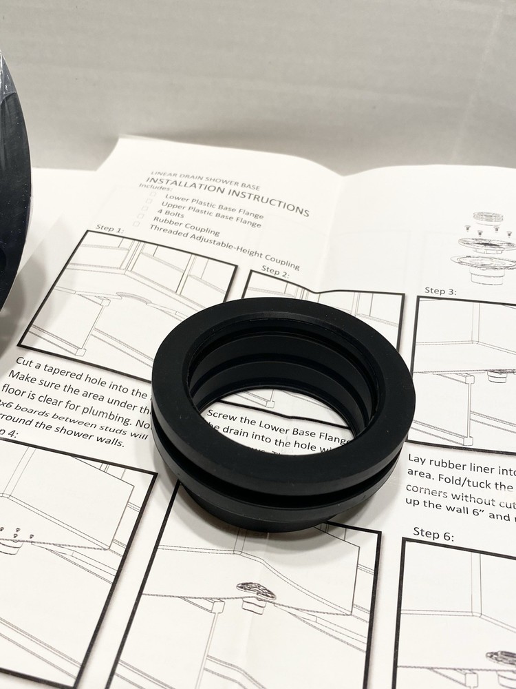 2" ABS Shower Drain Base With Adjustable Ring + Rubber Coupling