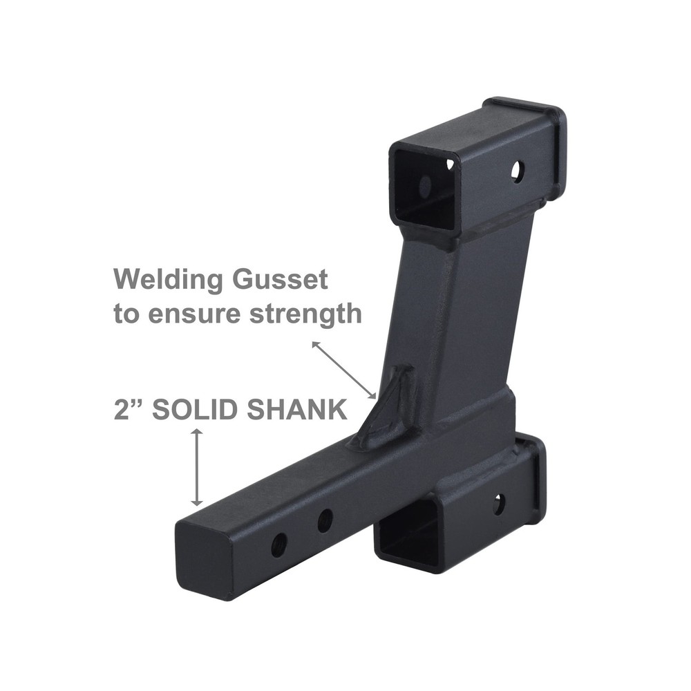 Dual Hitch Extender, 2/8" Riser/Drop - 2" Receiver, 10000lbs w/ Solid Shank