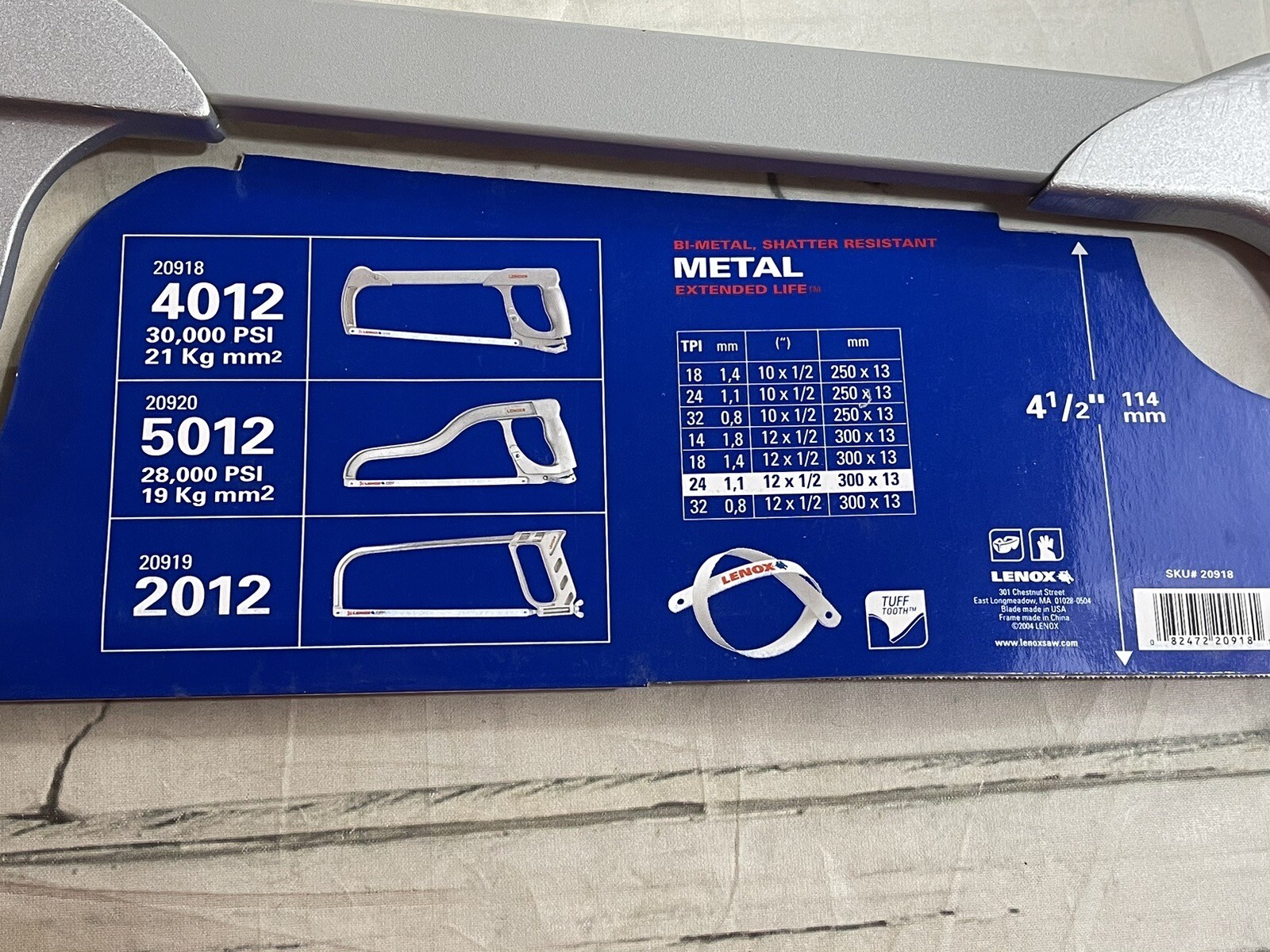 Lenox 4012 Bi-Metal, Shatter Resistant Hacksaw Extended Life 30,000 PSI - NEW