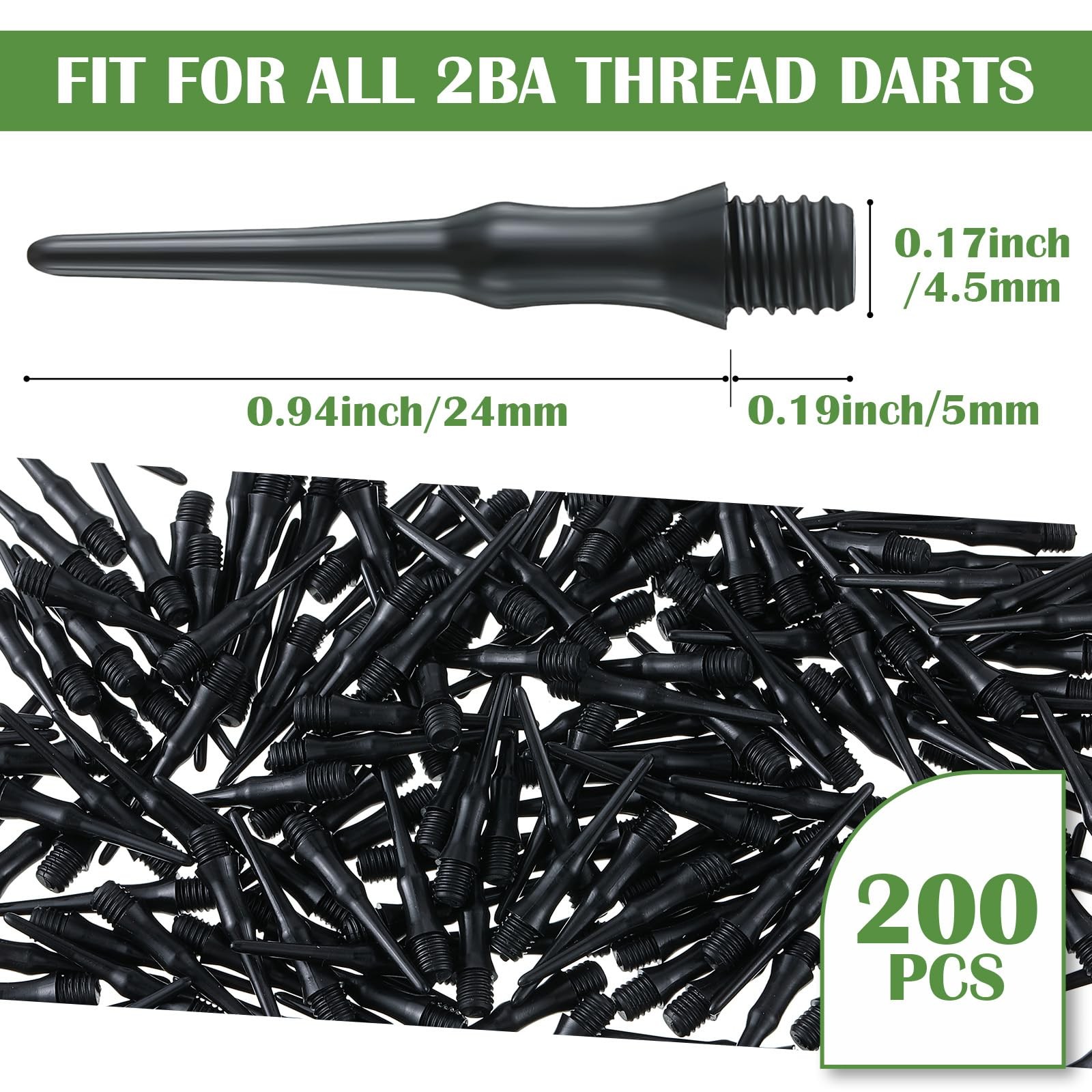 VioraWhite 200 Pack 2BA Thread Soft Tip Dart Points Plastic Replacement Dart ...