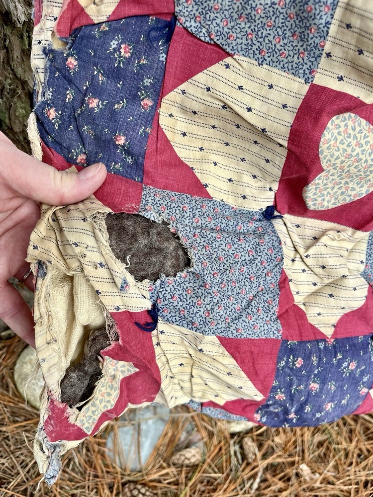 Americana Patchwork Quilt Heart Star Block Pattern Local Sheared Wool Filled SEE