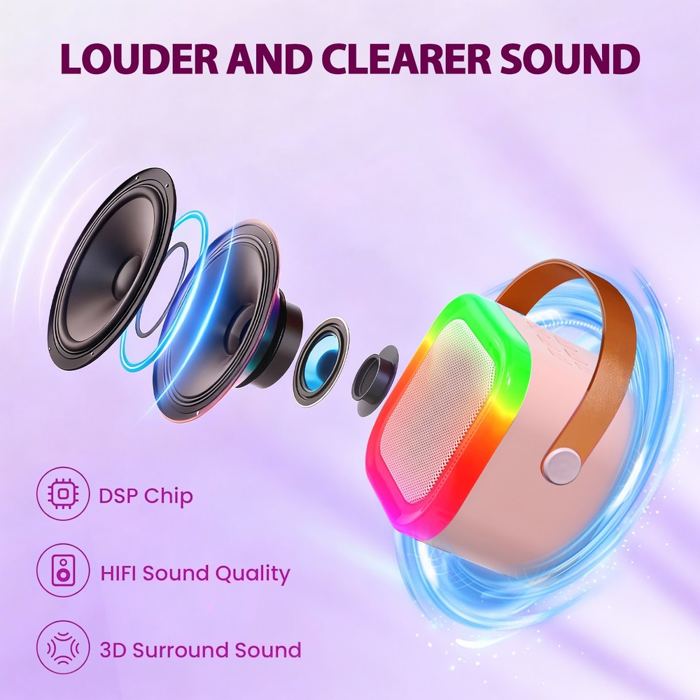 Machine Portable Bluetooth Speaker With 2pcs Wireless Microphones LED Lights