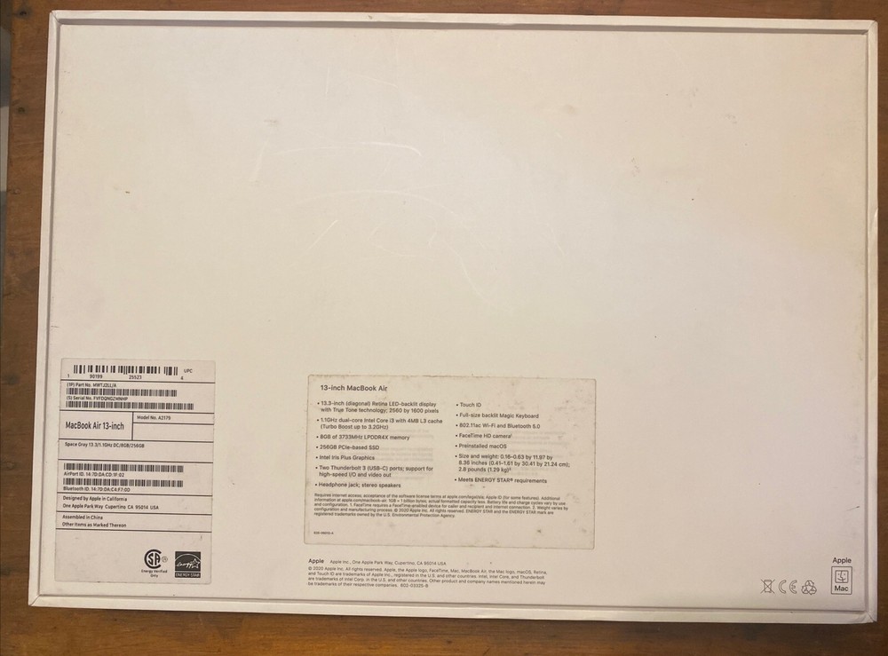 EMPTY BOX ONLY - Apple 13” Macbook Air A2179 Replacement Box - OEM Original