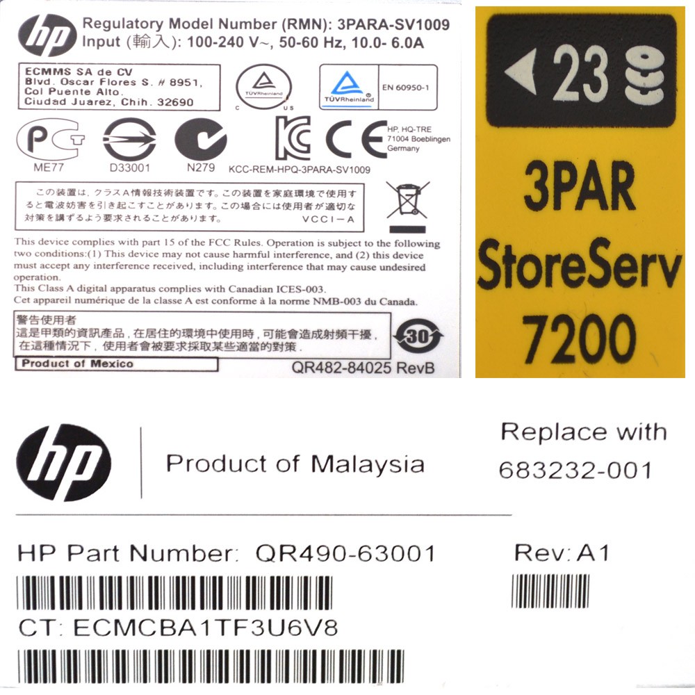 HP 3PAR StoreServ 7200 Storage Array 2x QR482-63001 Node Controller 3PARA-SV1009