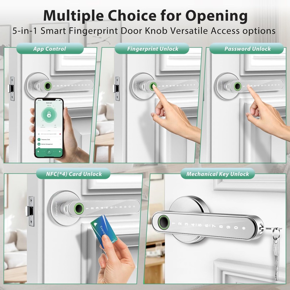 Evanshow Smart Door Lock with Knob, Keyless Entry Locks With APP, Black