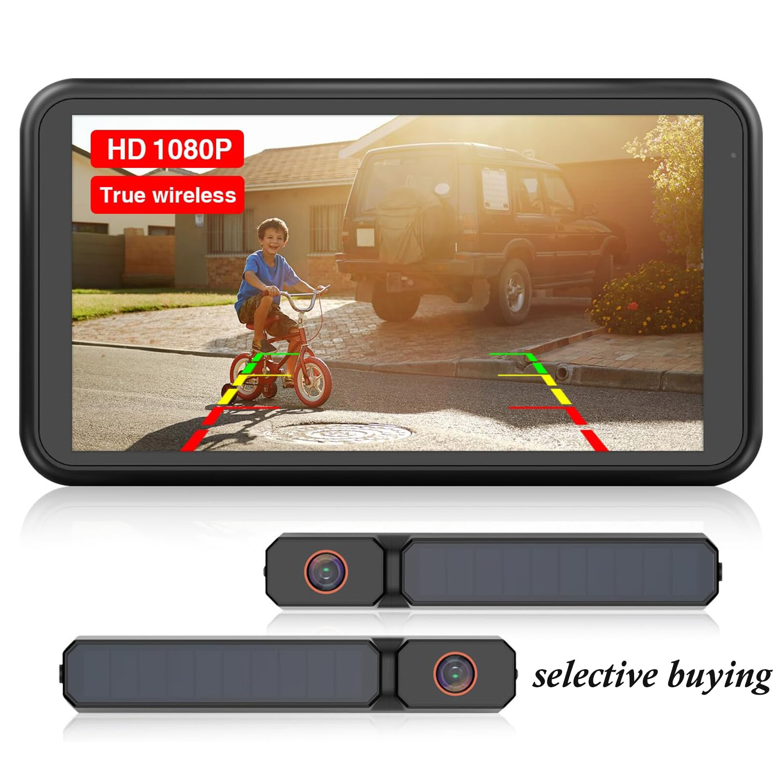 AUTO-VOX Solar Wireless Backup Camera 5" 1080P Monitor+ 1/2PCS Rear View Cameras