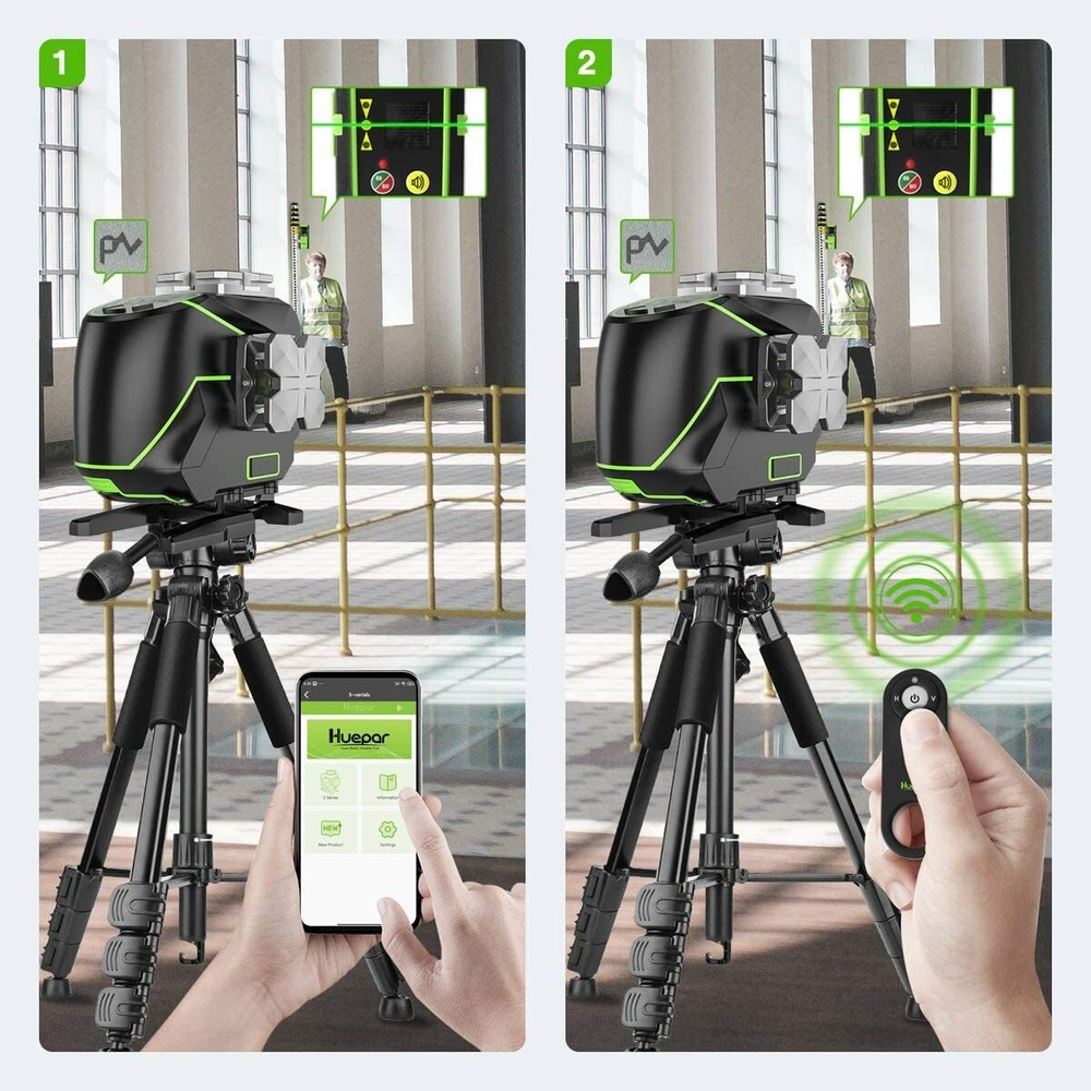 Huepar 3x360° Self-Leveling Bluetooth Connected Laser Level with LCD Screen