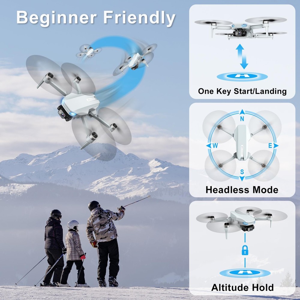 Drones with Camera for Adults Beginners, 2K HD FPV Foldable RC Blue