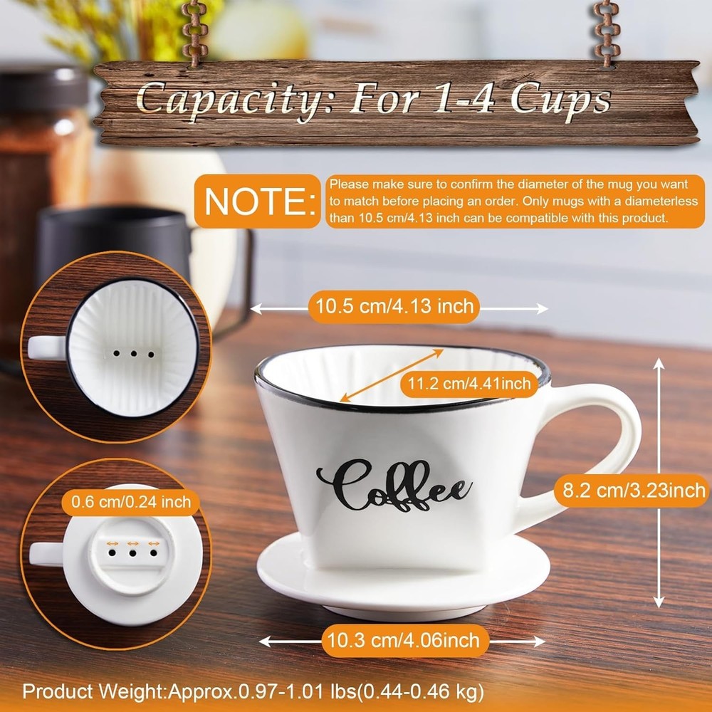 Pour Over Coffee Maker, Ceramic Dripper, Easy Manual Slow White