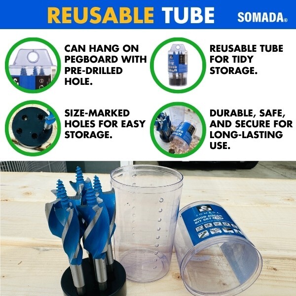 SOMADA Auger Drill Bit Set, 5-Piece, 1/2", 5/8", 3/4", 7/8" and 1" Inch Size