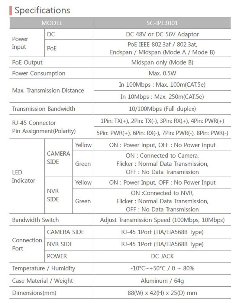 SeeEyes SC-IPE3001 UTP Ethernet Data + PoE Extender