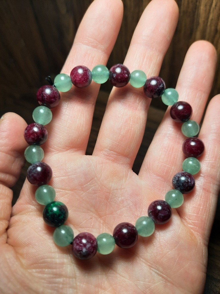 Handmade Ruby zoisite & Green aventurine Crystal beaded bracelet