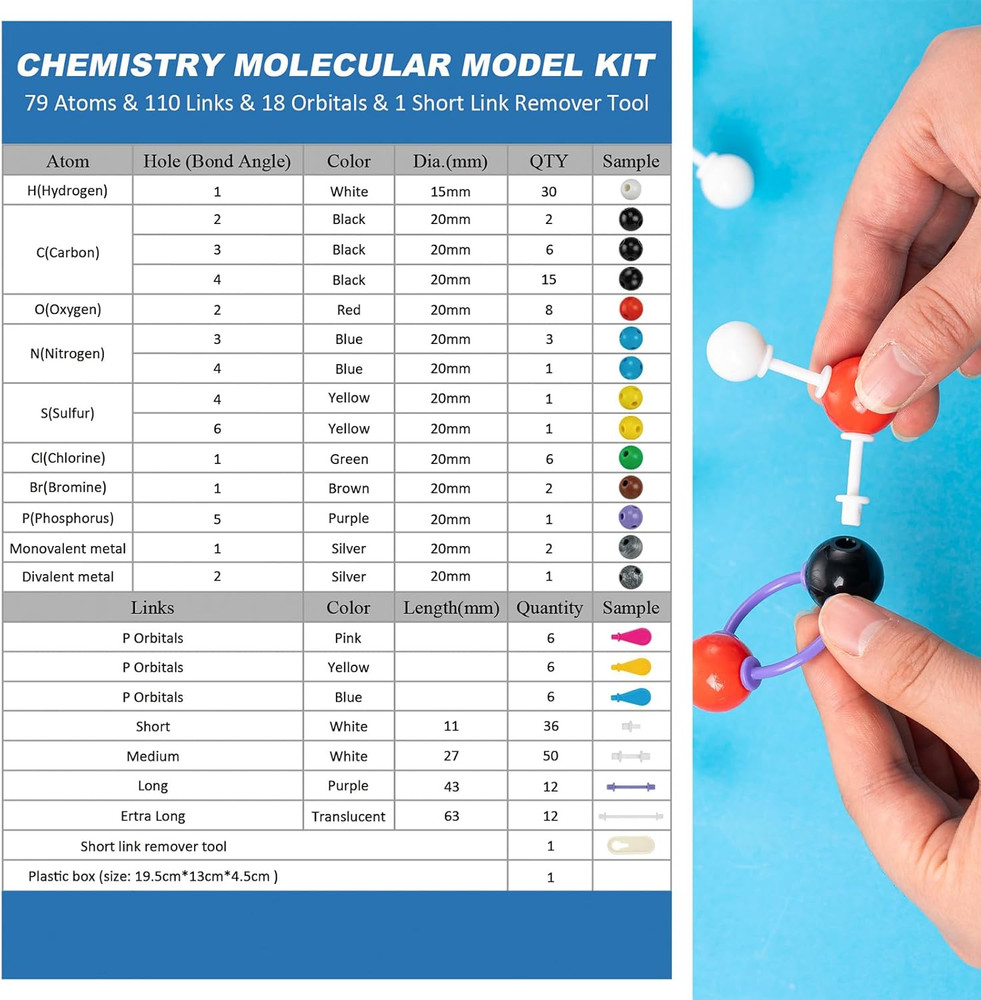 Molecular Model Kit, 208 Pcs Molecular Model Kit Organic Chemistry, Atom Element